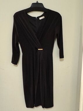 Calvin Klein Black Long-Sleeve Faux-Wrap Dress